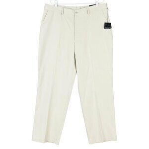 Pebble Beach Men's Performance Straight Flat Front Cream Pants Size 38x32‎ NWT